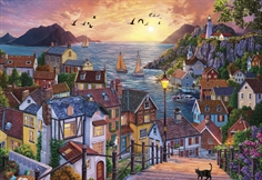 Coastal Town at Sunset