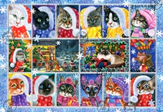 Christmas Cat Stamp Collection