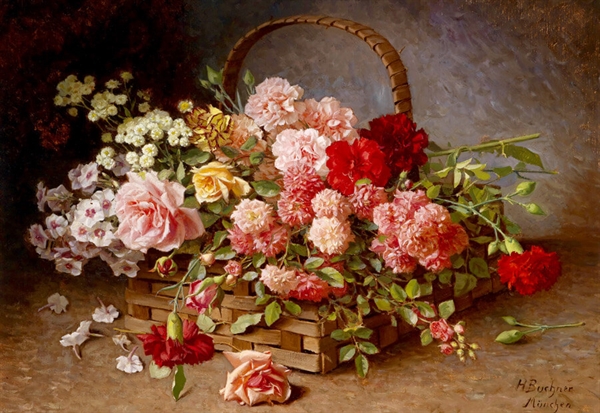 A Basket of Roses and Carnations