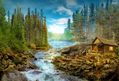 A Log Cabin by the Rapids