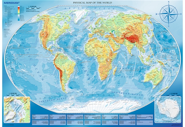 Large Physical Map of the World